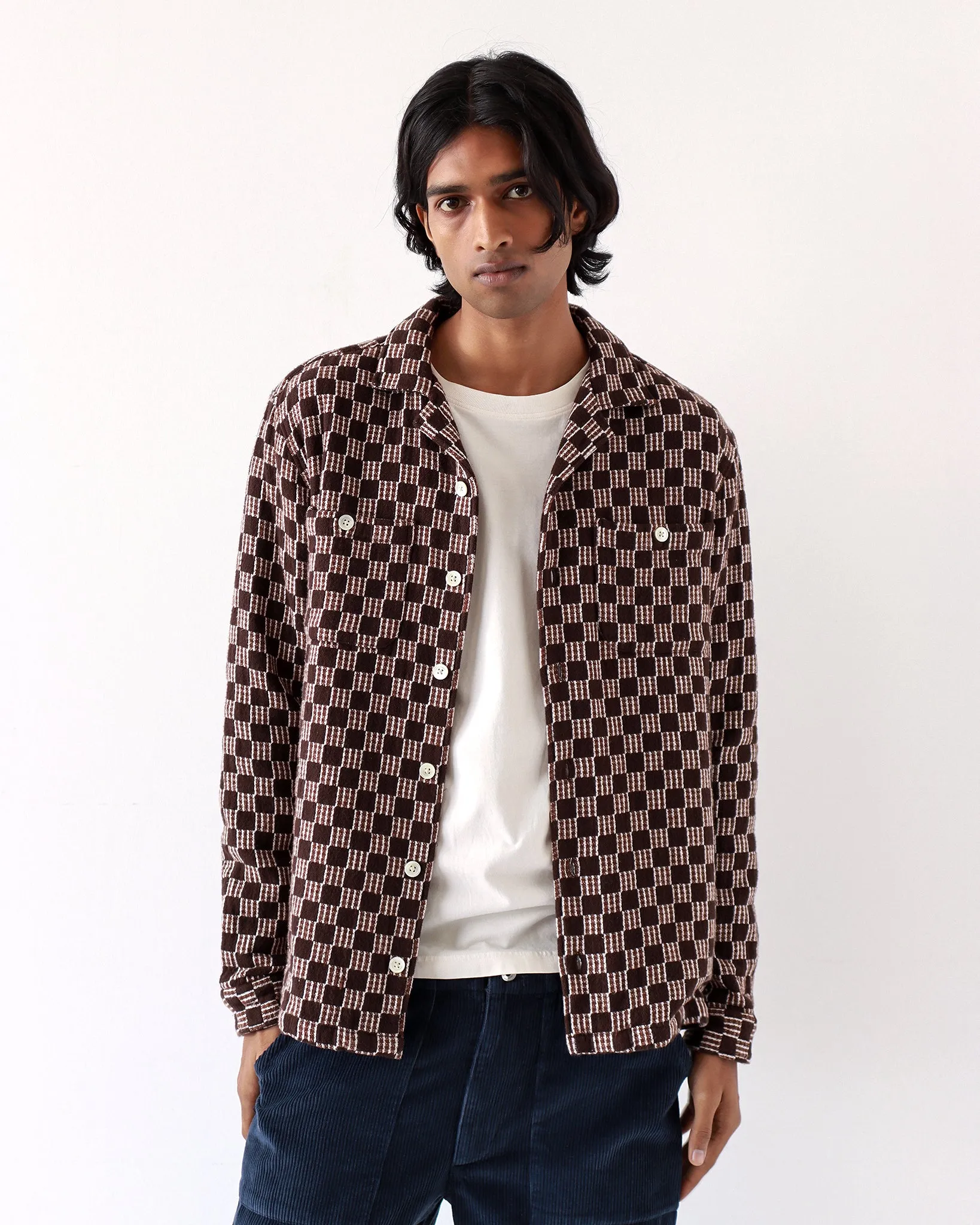Hiro Shirt - Slate Brown Criss-Cross Check