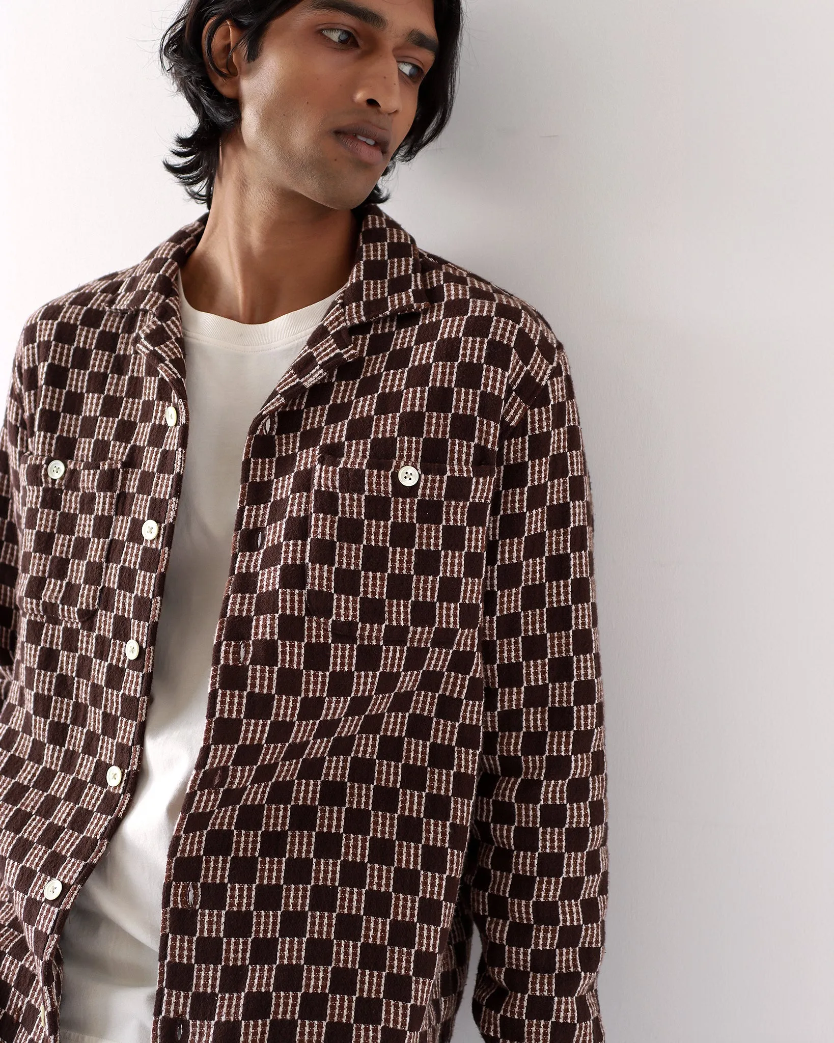 Hiro Shirt - Slate Brown Criss-Cross Check
