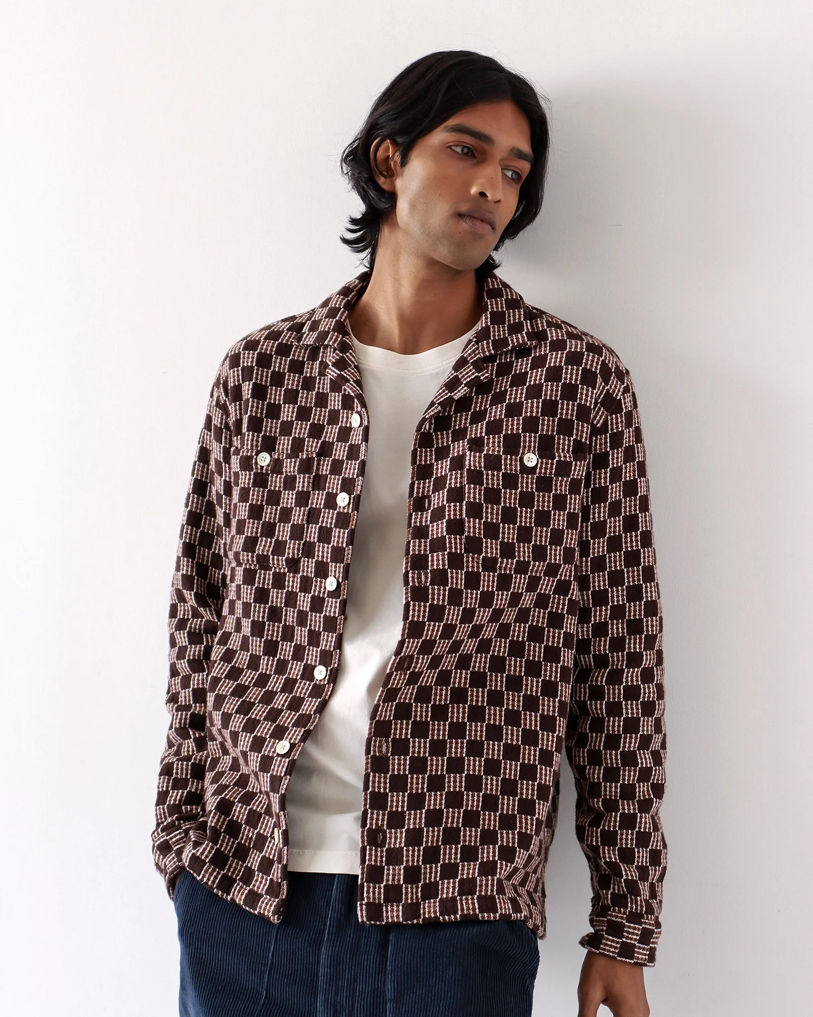 Hiro Shirt - Slate Brown Criss-Cross Check