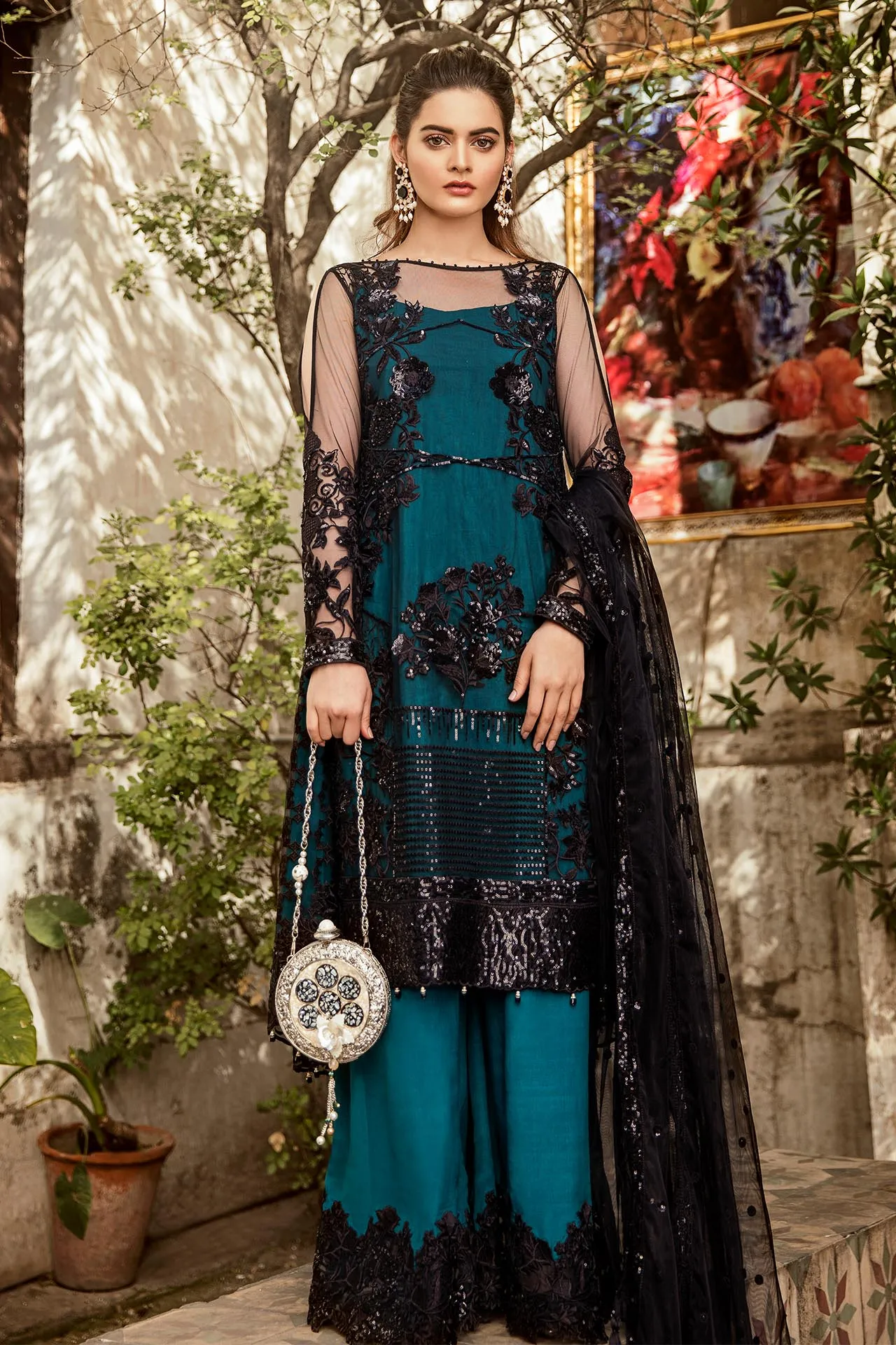 Imrozia Grandeur Ecstasy Luxury Eid Chiffon Collection 2019 – 704 The Teal Moonlight