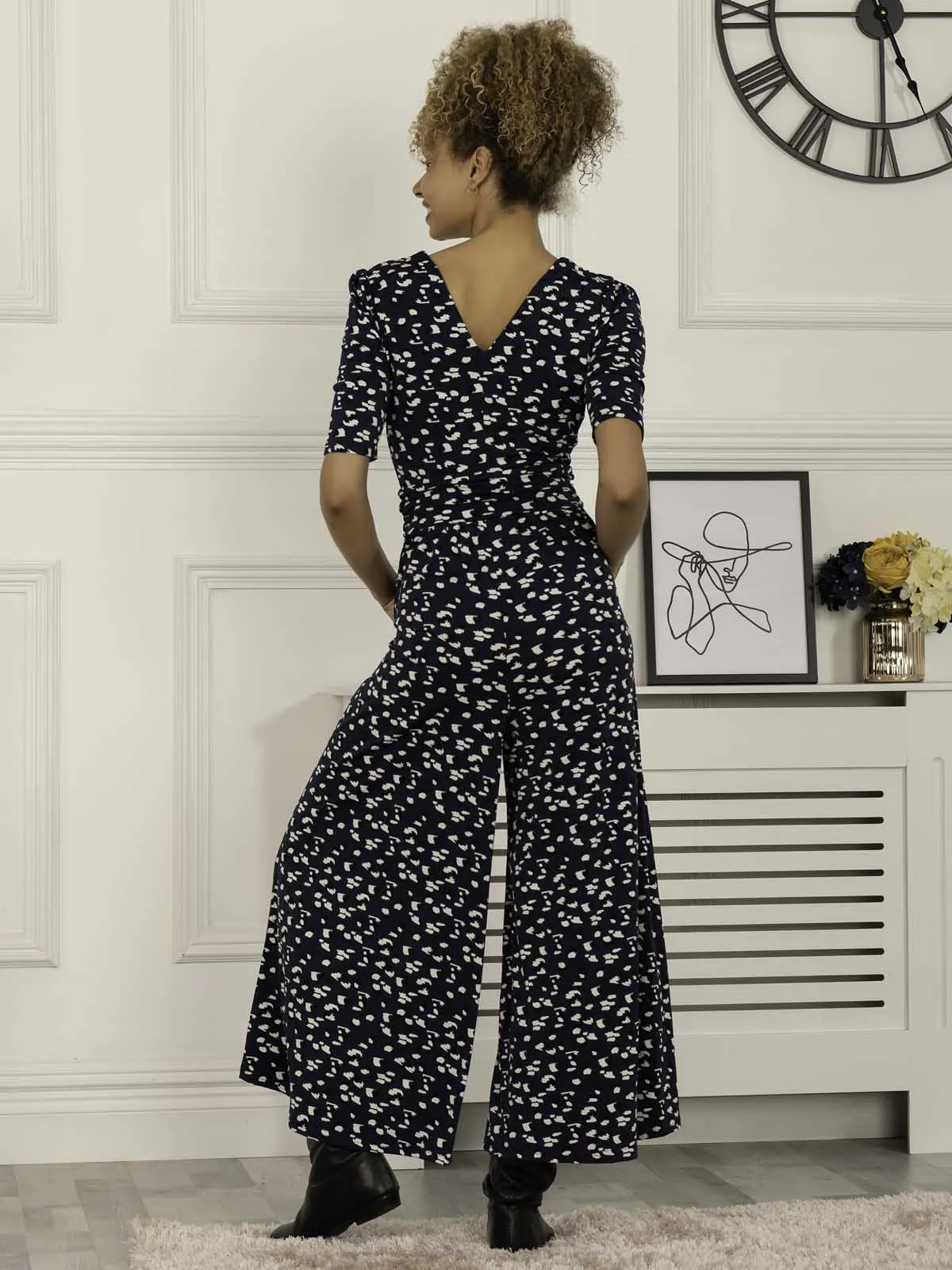 Jolie Moi Perla Leopard Wrap Jersey Jumpsuit,  Teal Multi