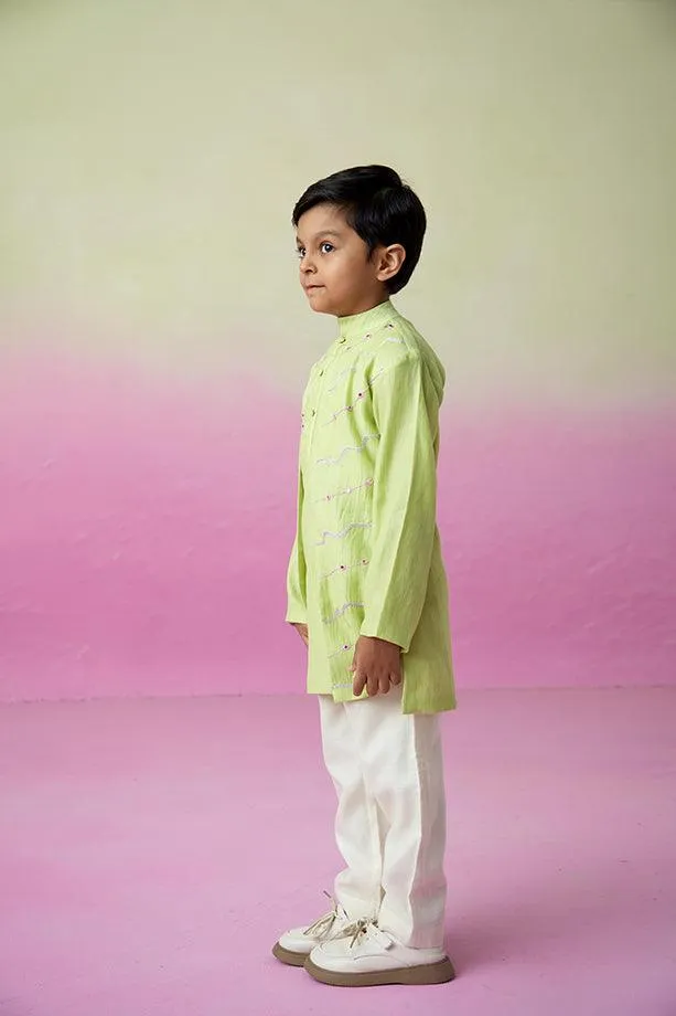 Lime Wire- Lime Hand Embroidered Kurta & Pants Set for Boys