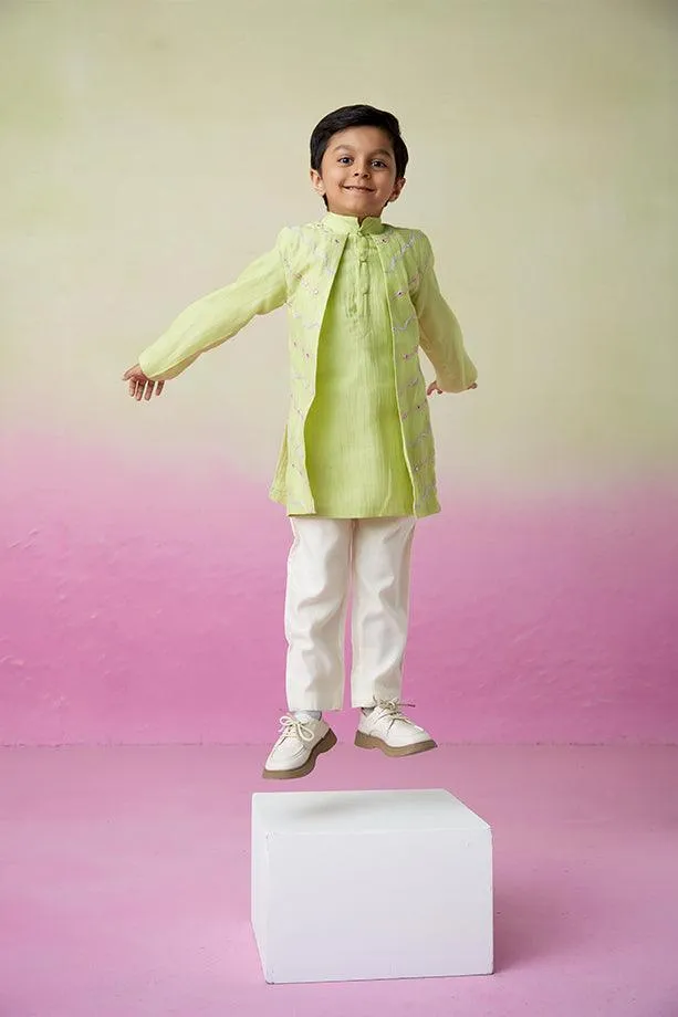 Lime Wire- Lime Hand Embroidered Kurta & Pants Set for Boys