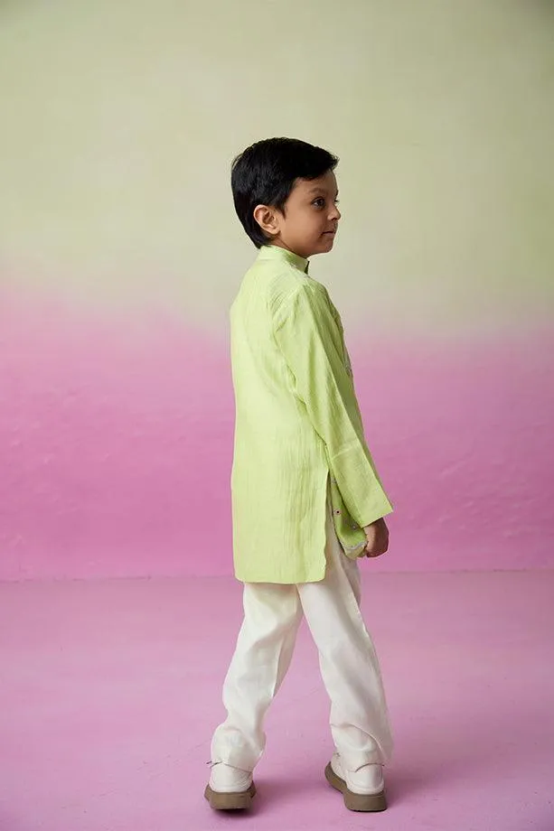 Lime Wire- Lime Hand Embroidered Kurta & Pants Set for Boys