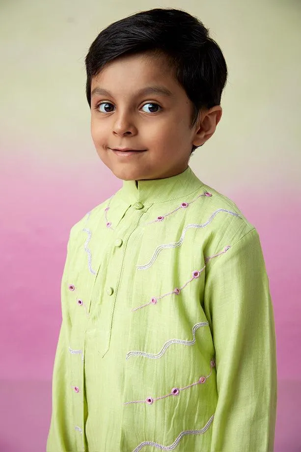 Lime Wire- Lime Hand Embroidered Kurta & Pants Set for Boys