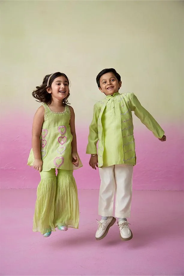 Lime Wire- Lime Hand Embroidered Kurta & Pants Set for Boys