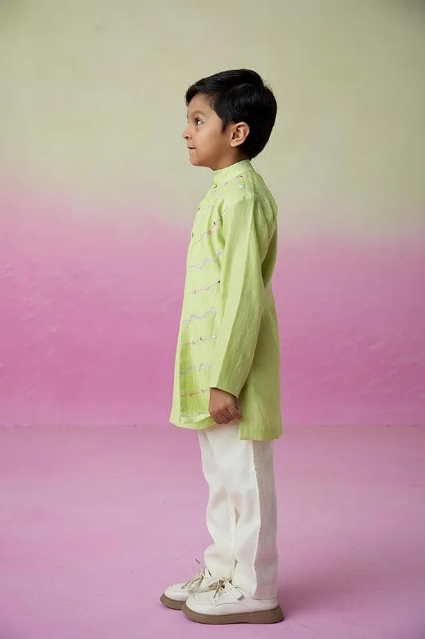 Lime Wire- Lime Hand Embroidered Kurta & Pants Set for Boys