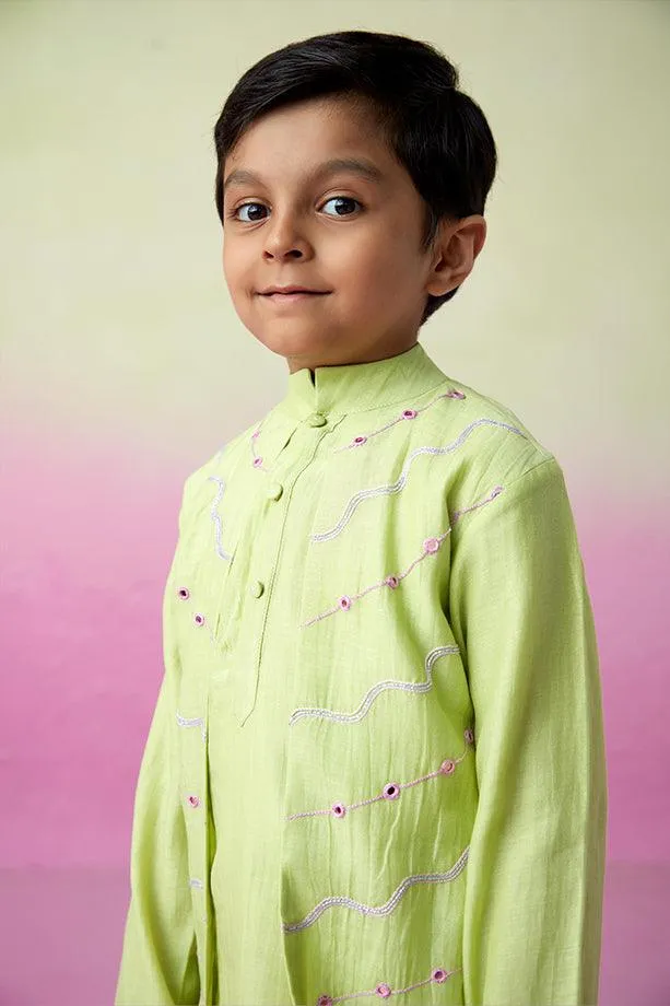 Lime Wire- Lime Hand Embroidered Kurta & Pants Set for Boys