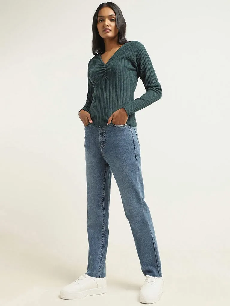 LOV Teal Self-Patterned Top