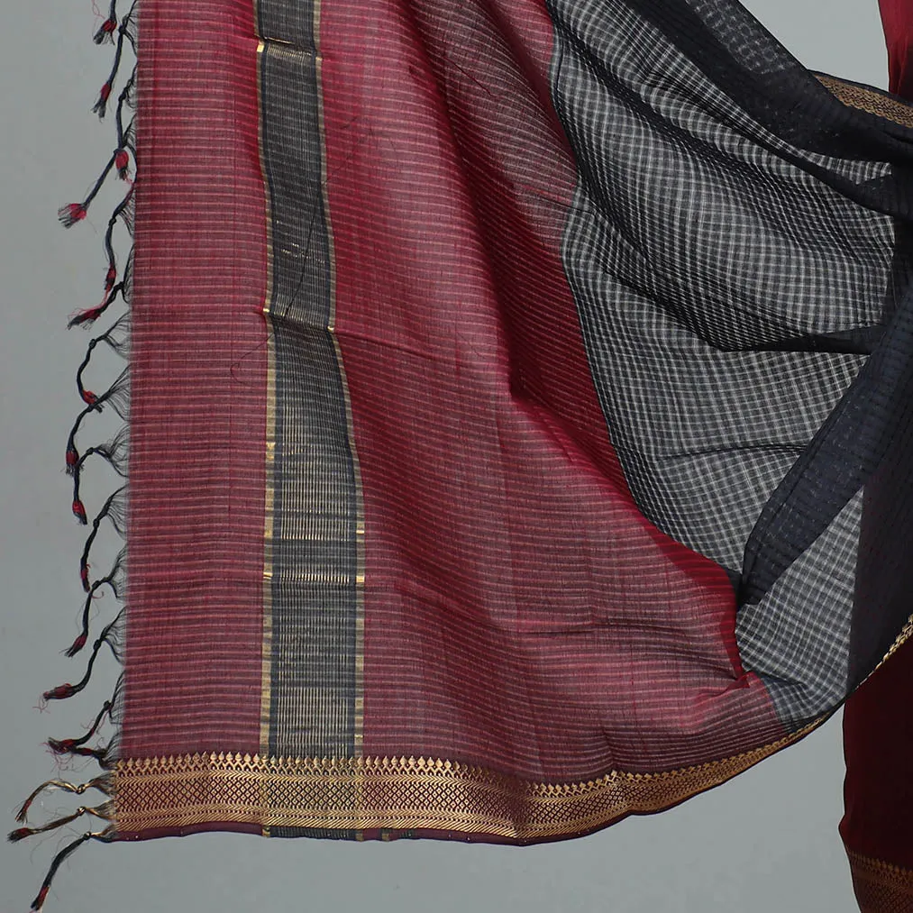 Maroon - 3pc Handloom Cotton Mangalagiri Dress Material 27