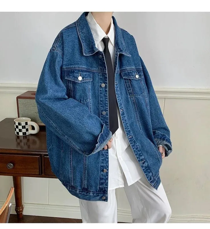 Men Flap Pocket Drop Shoulder Retro Denim Jacket  Streetwear Korean Style Fashion Trend Denim Jacket