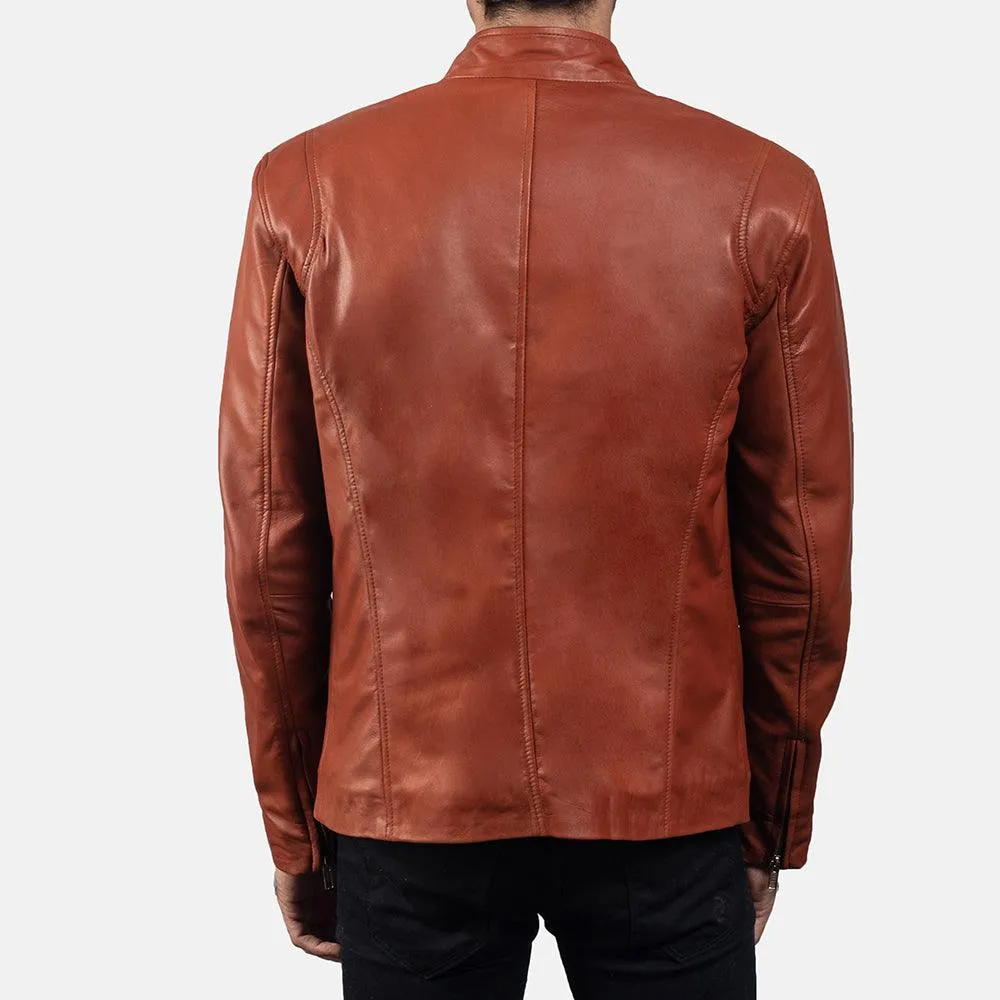 Mens Ionic Tan Brown Leather Casual Jacket
