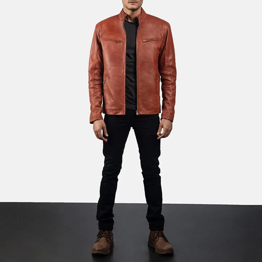 Mens Ionic Tan Brown Leather Casual Jacket