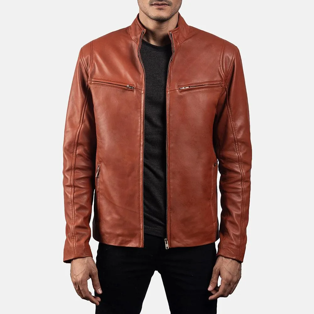 Mens Ionic Tan Brown Leather Casual Jacket