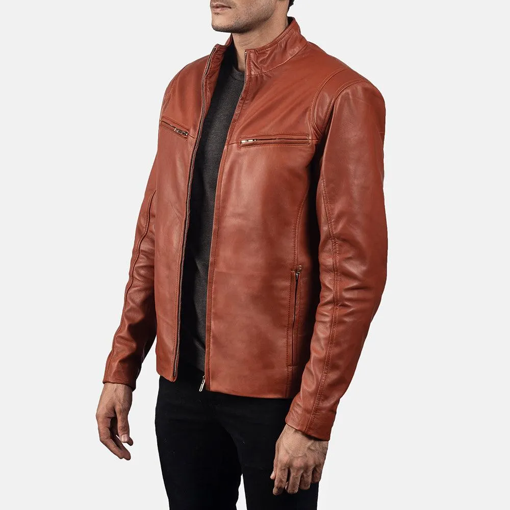 Mens Ionic Tan Brown Leather Casual Jacket