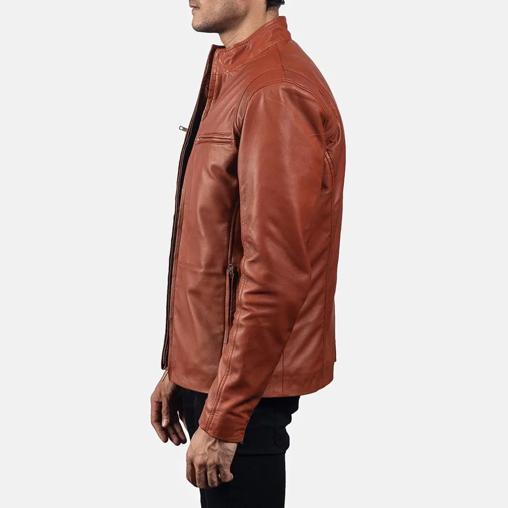 Mens Ionic Tan Brown Leather Casual Jacket