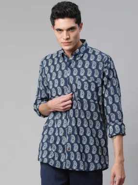 Millennial Men Indigo Blue  & White  Cotton  Full Sleeve  Shirt For Men-Mmf0271