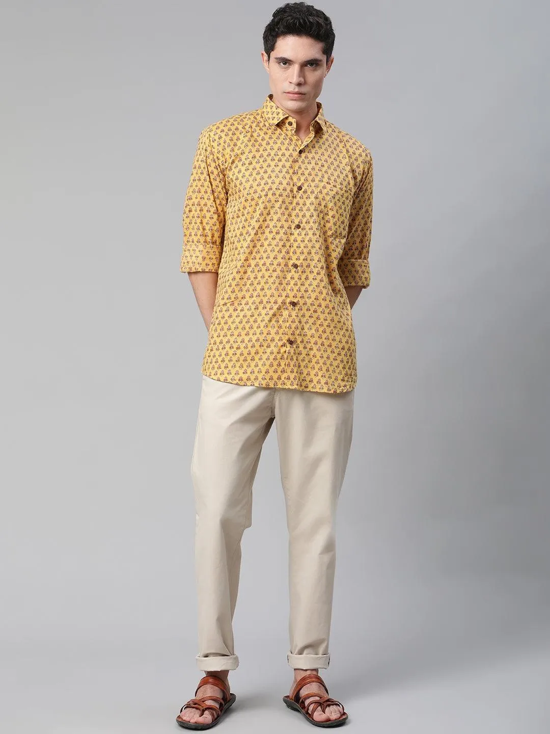 Millennial Men Mustard & Pink Cotton  Full Sleeve  Shirt For Men-Mmf0282