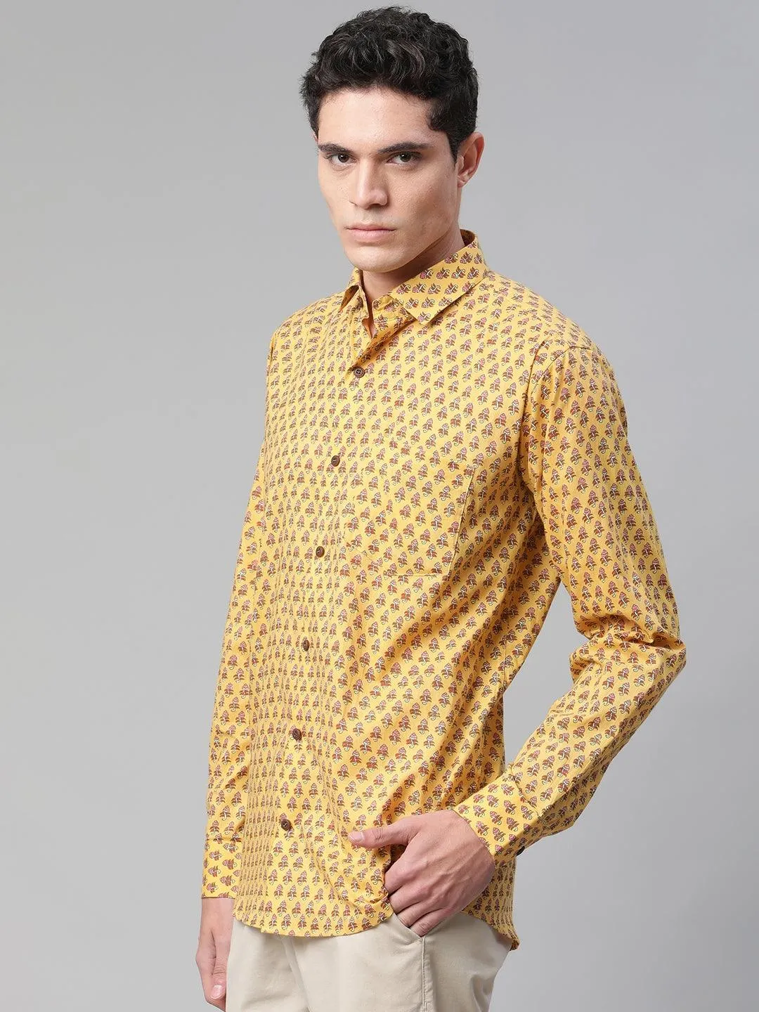 Millennial Men Mustard & Pink Cotton  Full Sleeve  Shirt For Men-Mmf0282