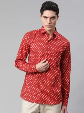 Millennial Men Red & Peach Cotton  Full Sleeve  Shirt For Men-Mmf0268