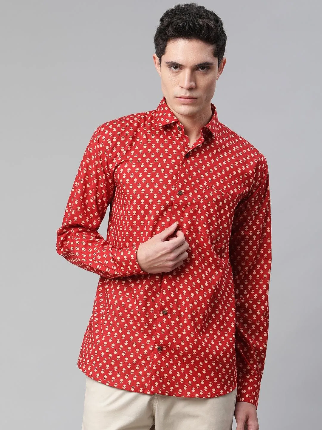 Millennial Men Red & Peach Cotton  Full Sleeve  Shirt For Men-Mmf0268