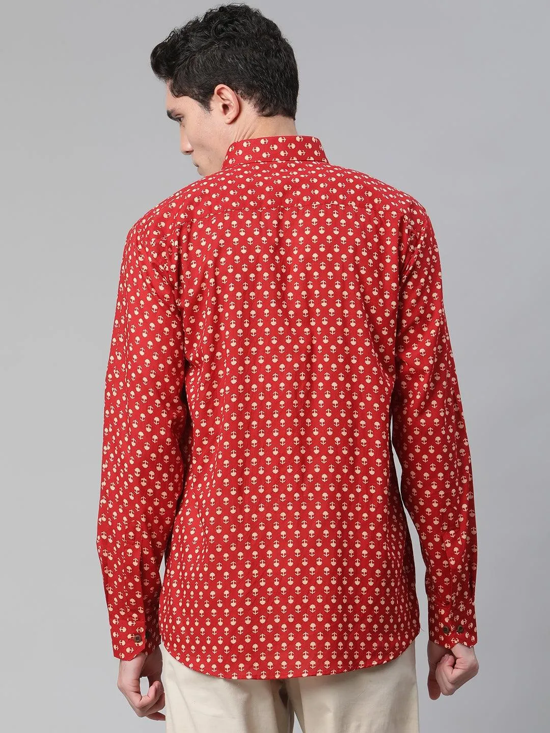 Millennial Men Red & Peach Cotton  Full Sleeve  Shirt For Men-Mmf0268