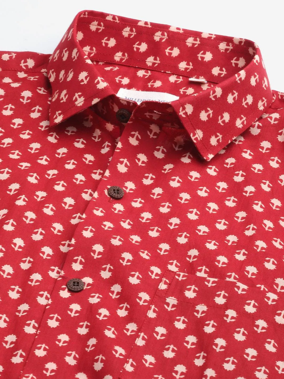 Millennial Men Red & Peach Cotton  Full Sleeve  Shirt For Men-Mmf0268