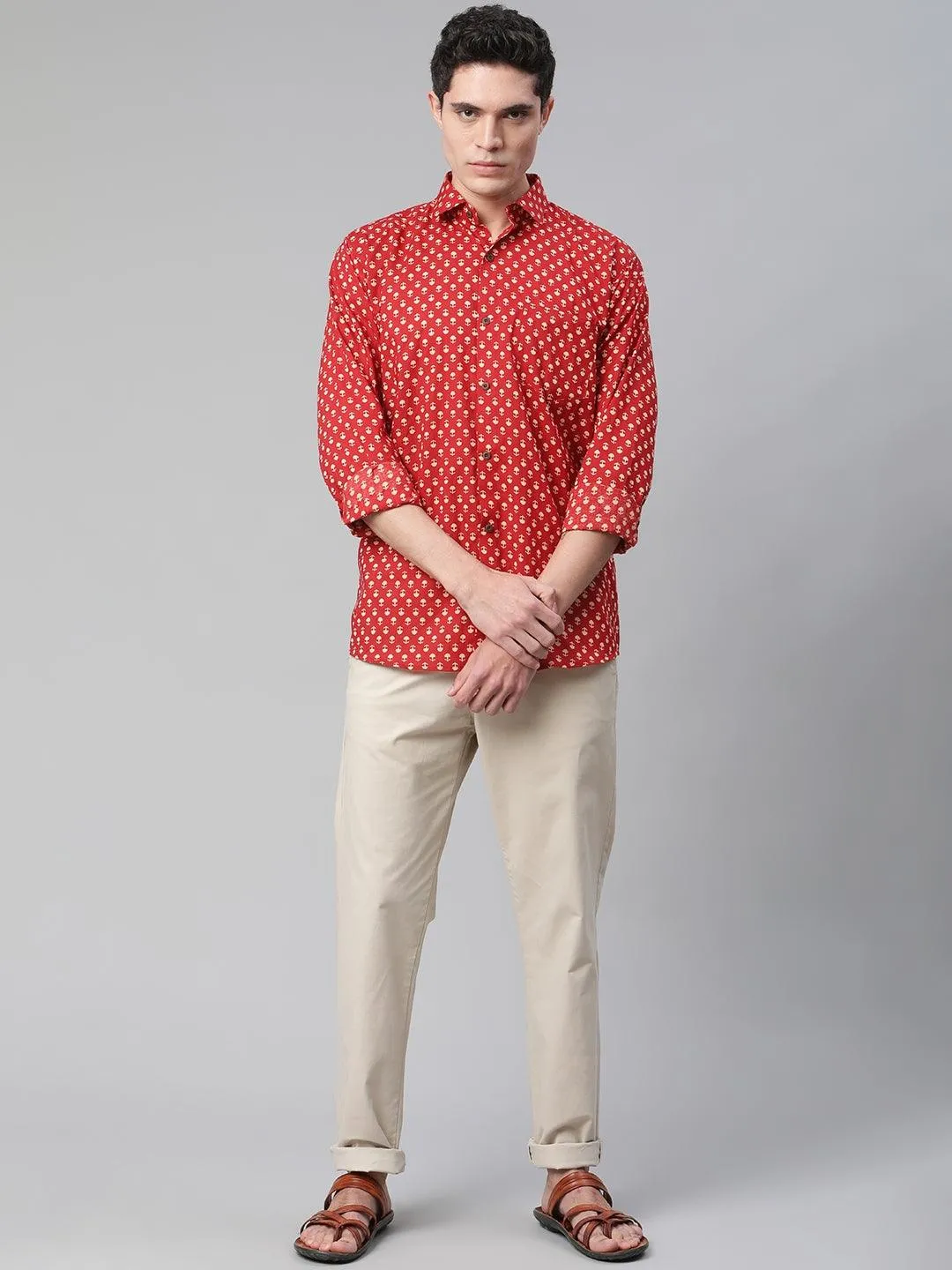 Millennial Men Red & Peach Cotton  Full Sleeve  Shirt For Men-Mmf0268