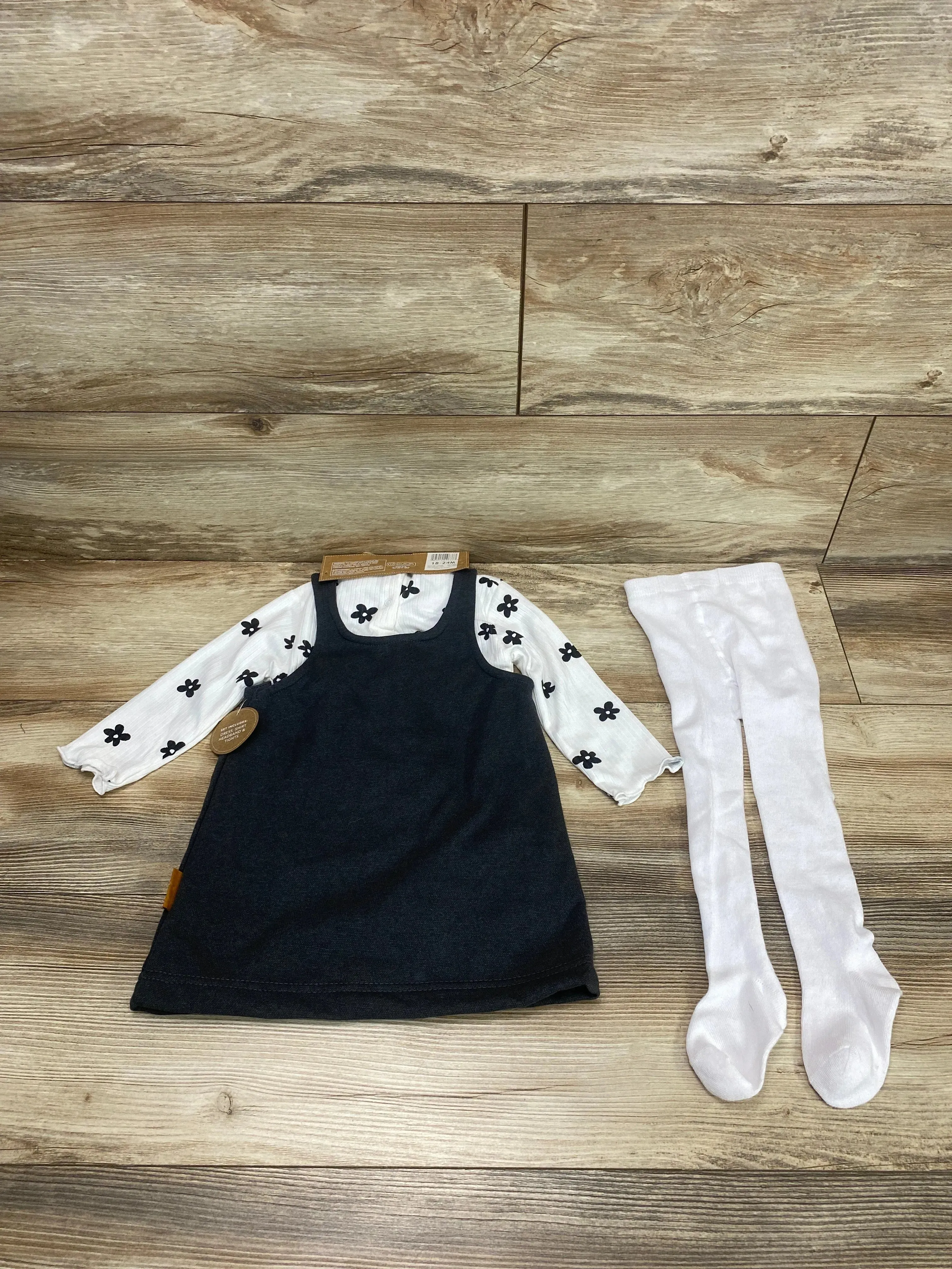 NEW Lila & Jack 4pc Jumper Dress Set White/Grey sz 18-24m