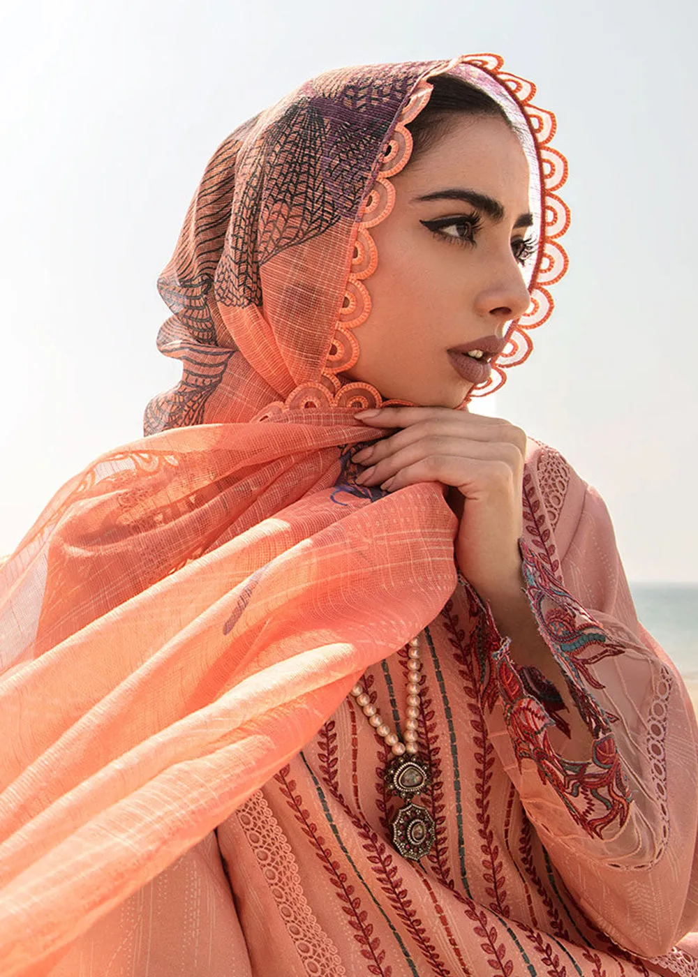 Peach Luxury Lawn Suit | Rang Rasiya | Florence Lawn '23 | CAMELLIA - D6