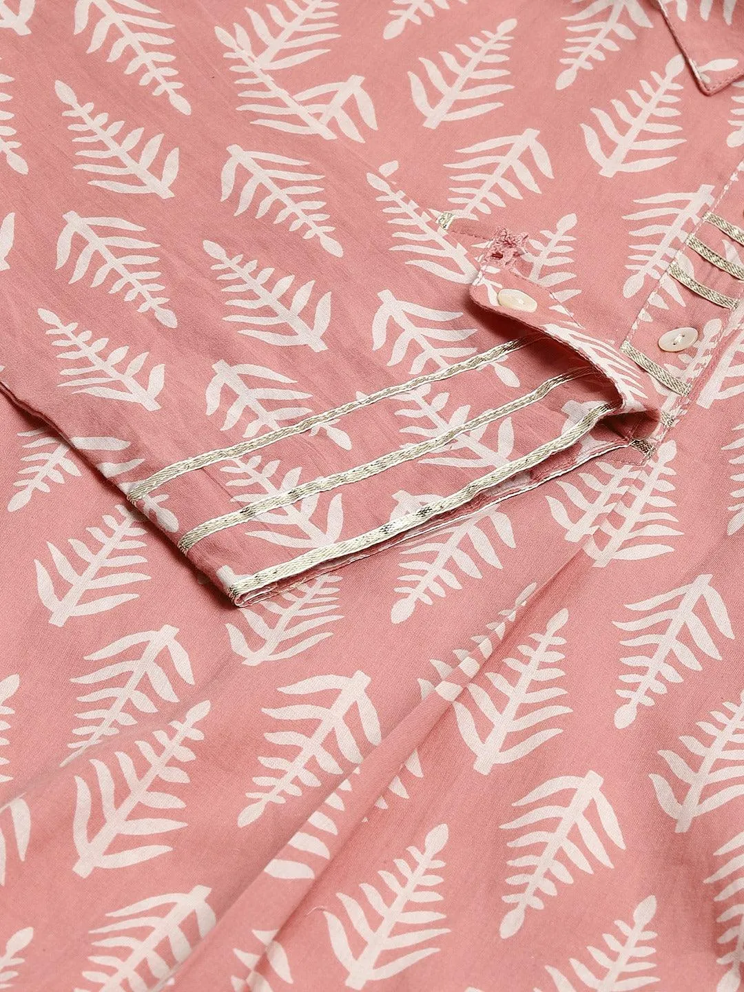 Pink Cotton Shirt Style Kurta Hem Cuffed Pant Co-Ord Set