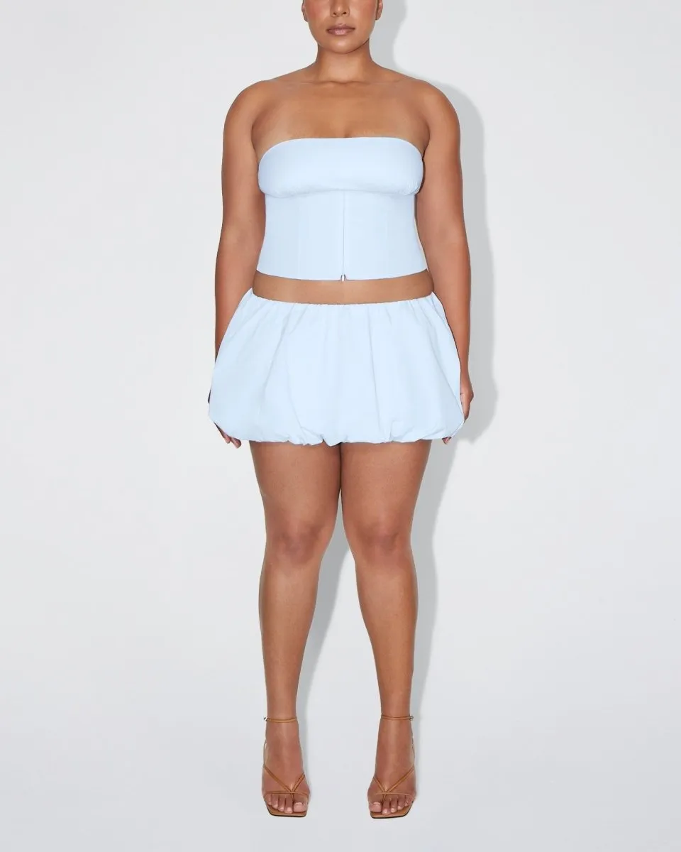 Poplin Bubble Mini Skirt | Ice Blue