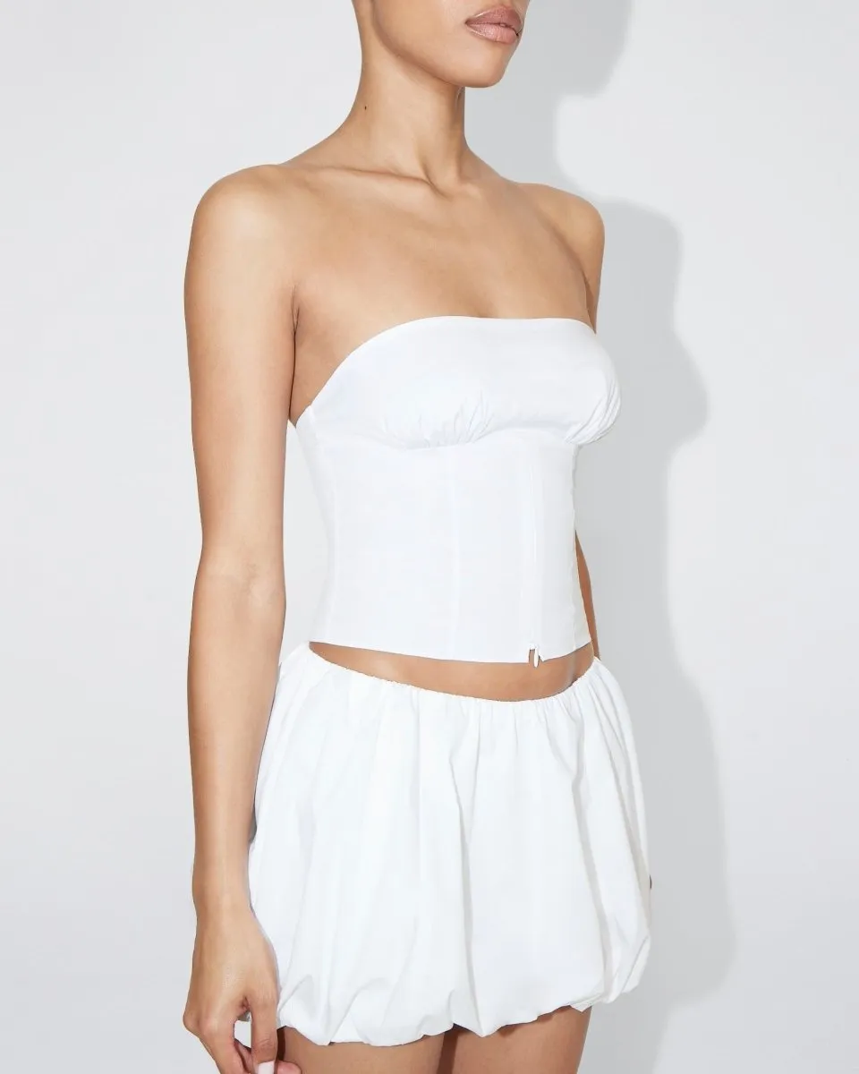 Poplin Bubble Mini Skirt | White
