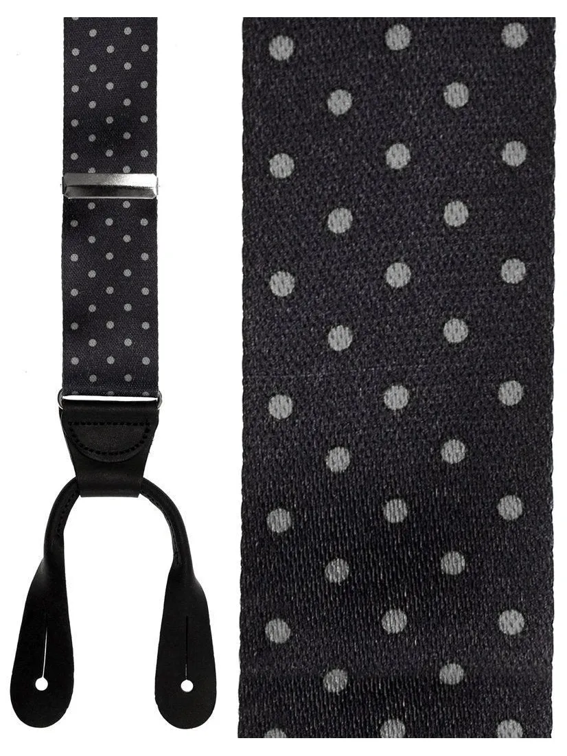"Manhattan" Black & Grey Dots Silk Suspenders
