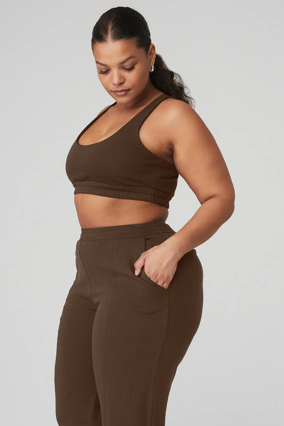 Scoop Neck Sweatshirt Bra - Espresso