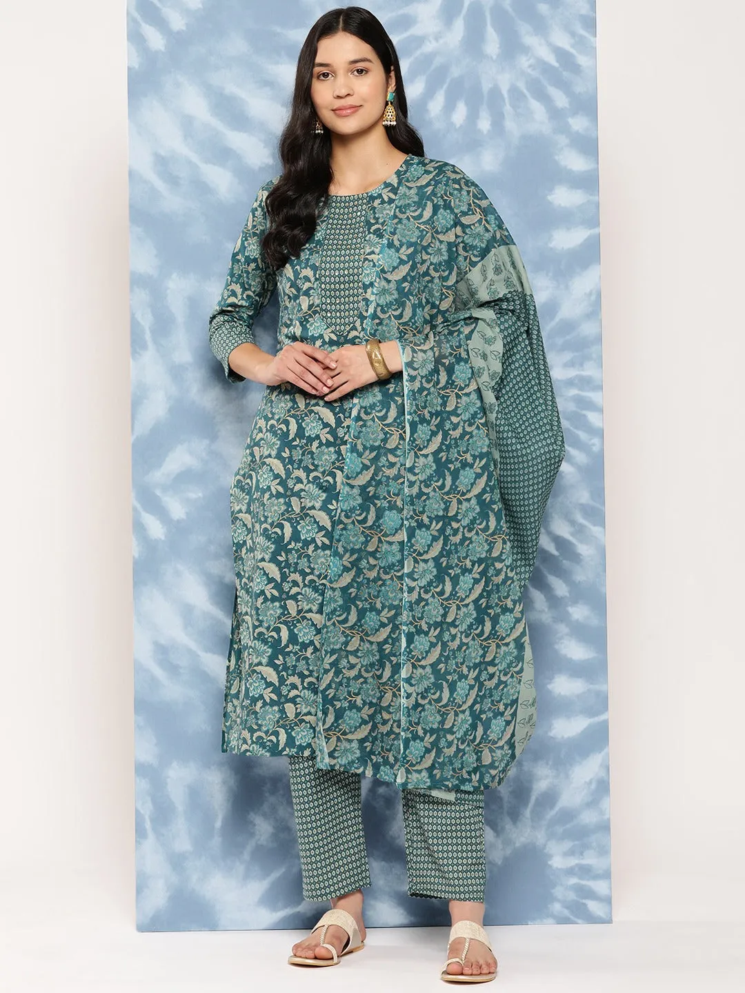 Sequinned Cotton Kurta Dupatta Set
