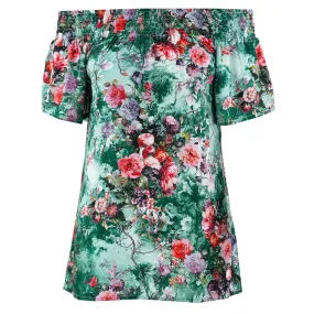 Shirred Super Top - Teal Glade