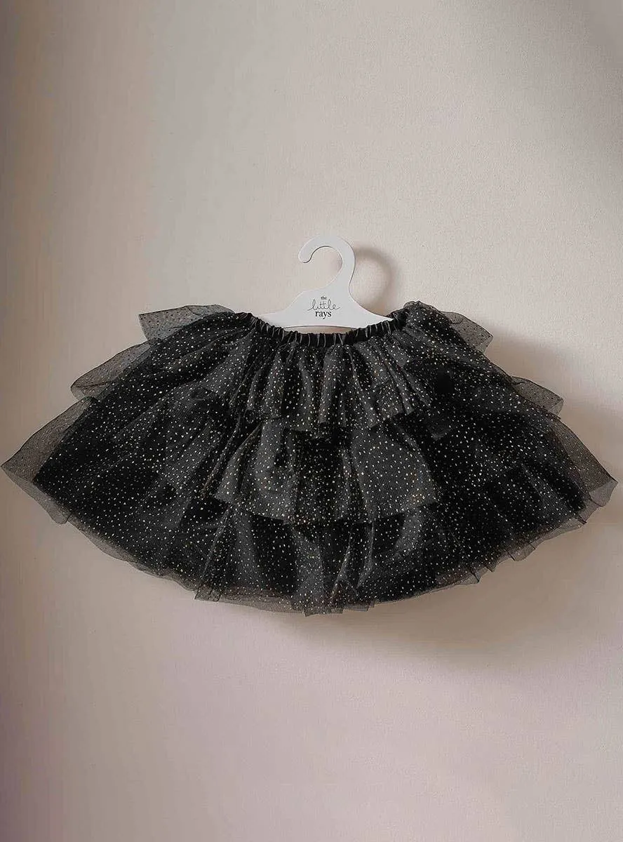Sparkly Girls Deluxe Black Tutu with Gold Glitter