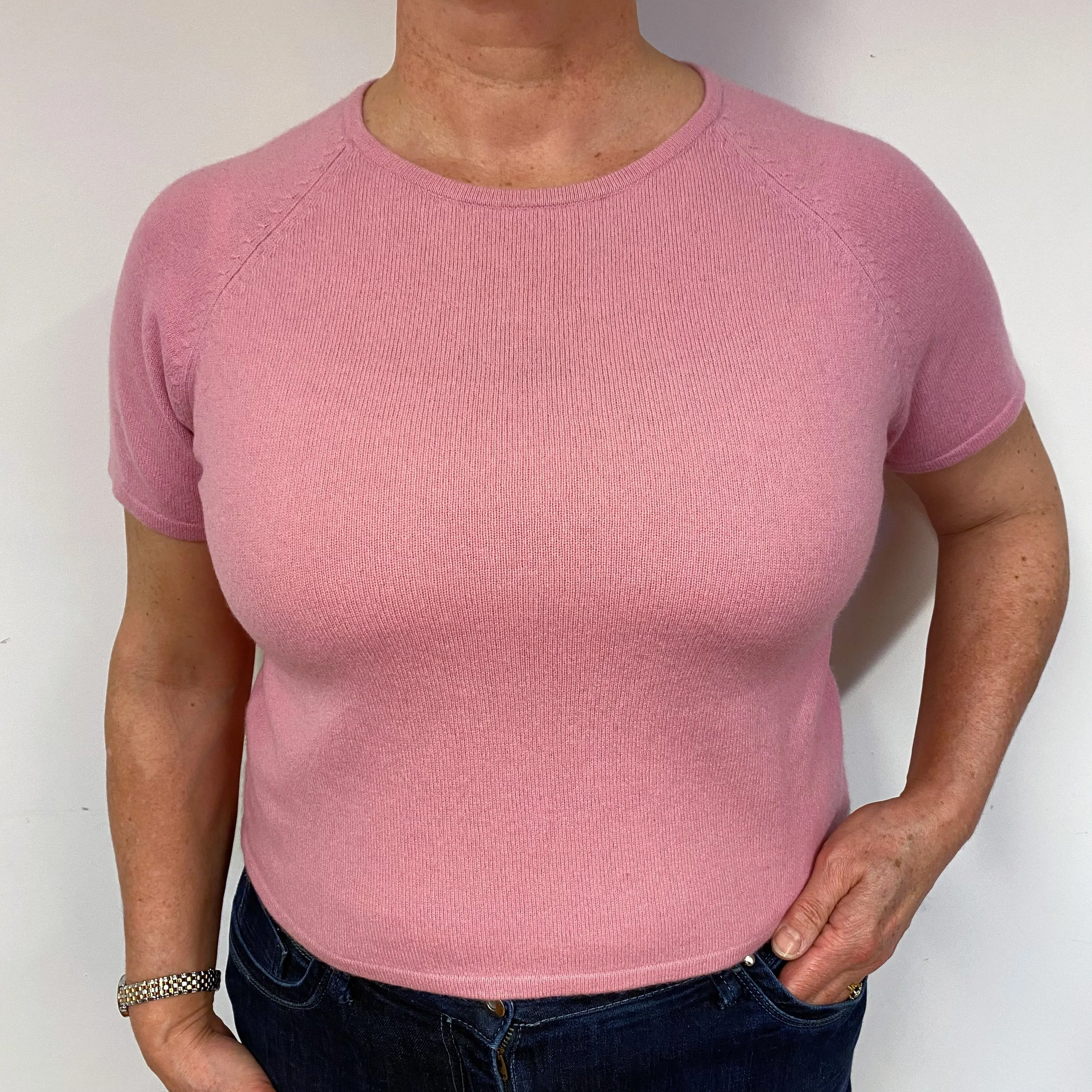 Sugar Mouse Pink Cashmere Short Sleeved Jumper Large