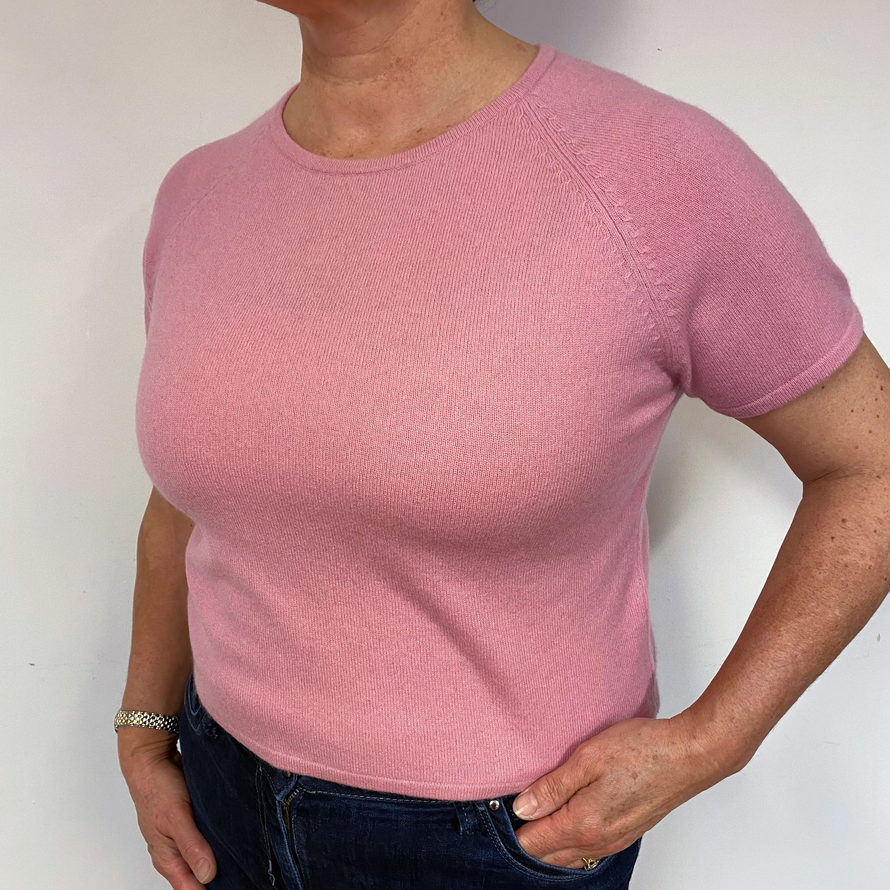 Sugar Mouse Pink Cashmere Short Sleeved Jumper Large