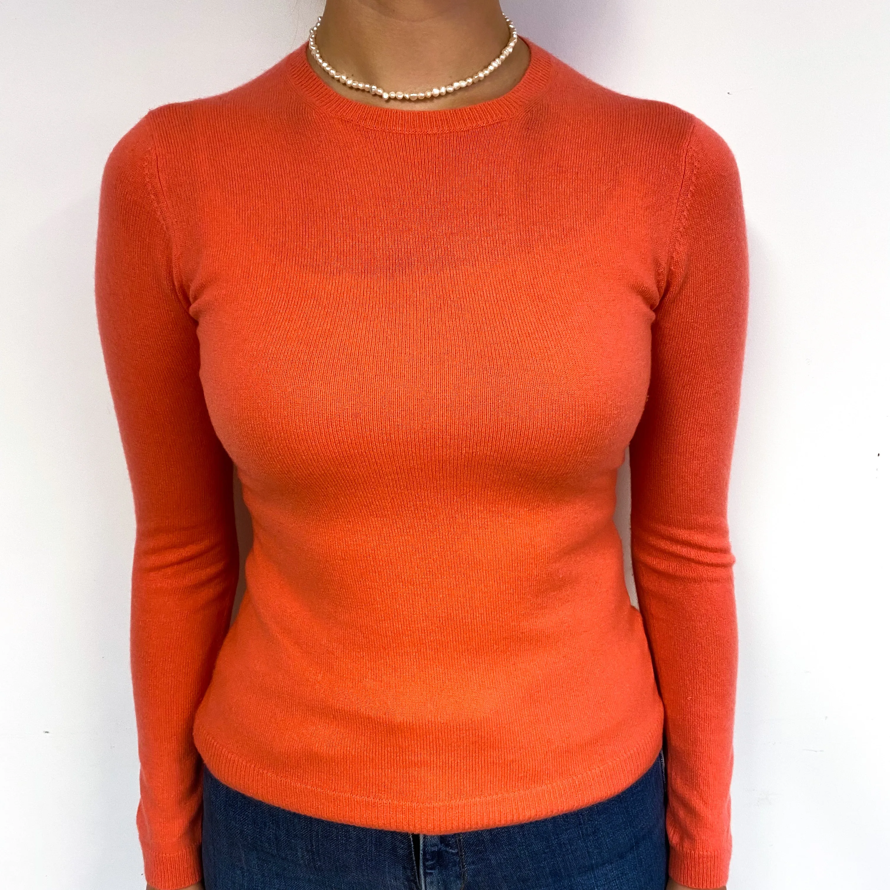 Tangerine Orange Cashmere Crew Neck Jumper Small