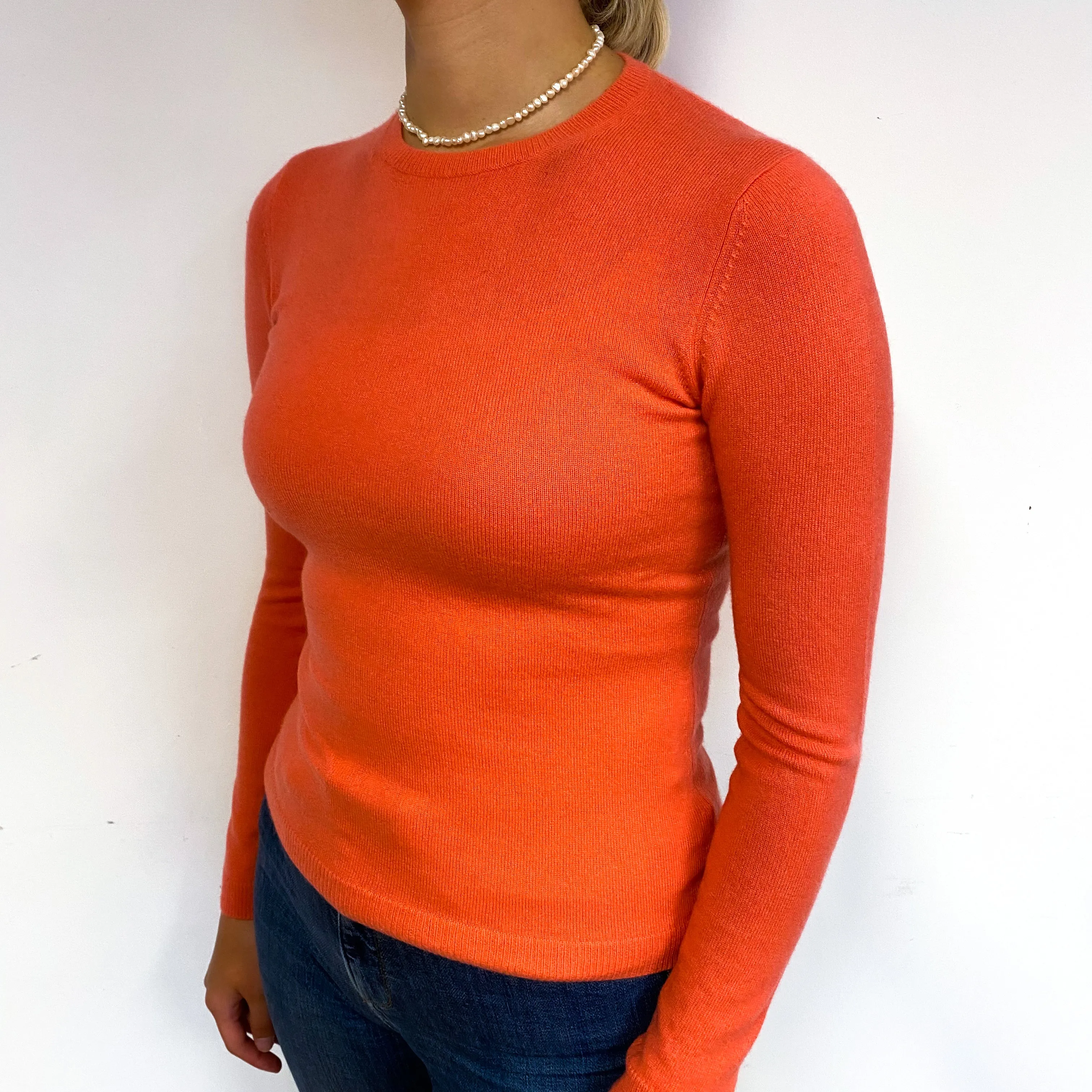 Tangerine Orange Cashmere Crew Neck Jumper Small