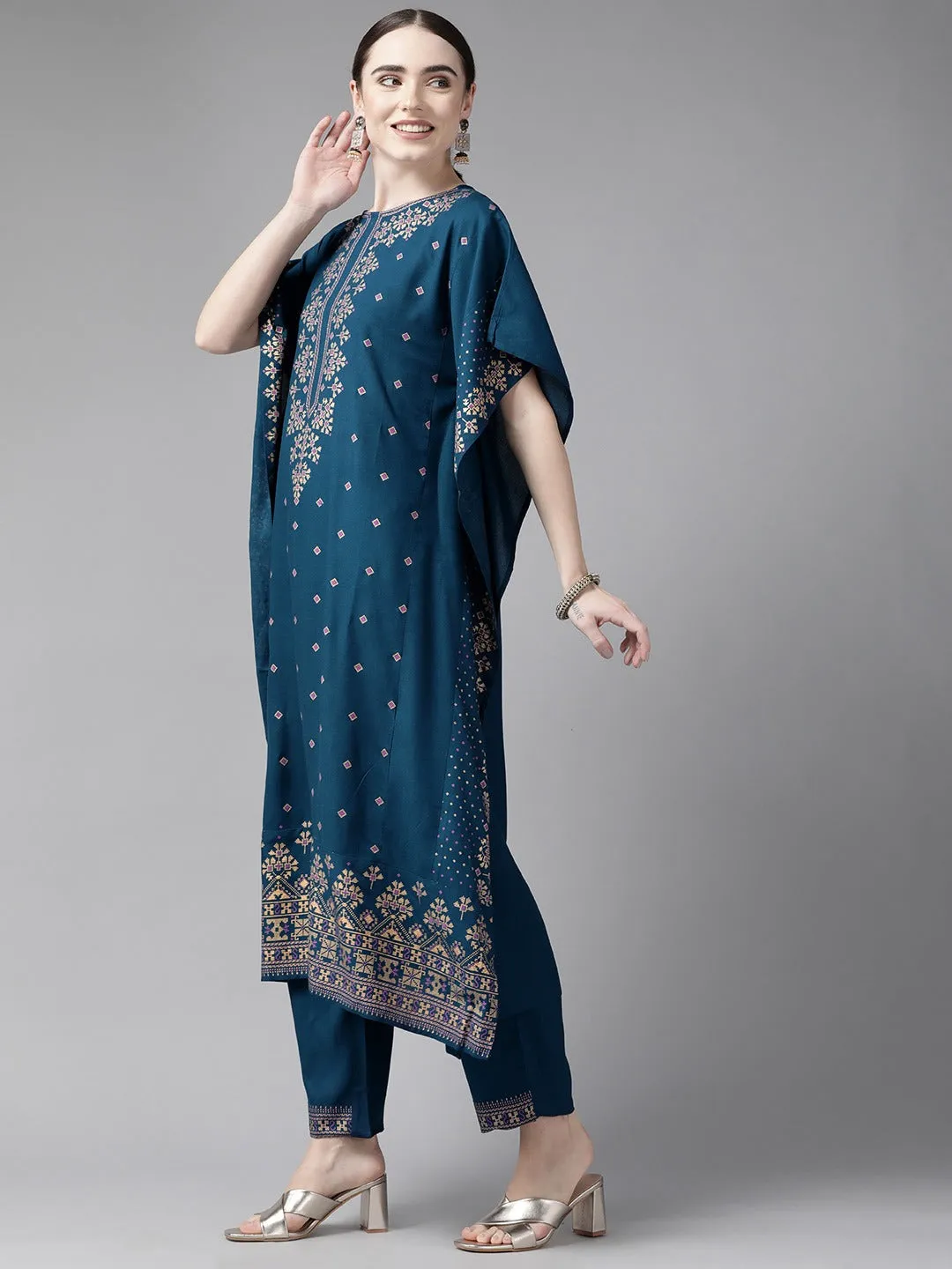 Teal Blue Kaftan Kurta Set