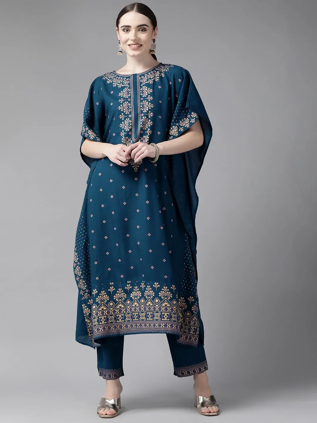 Teal Blue Kaftan Kurta Set