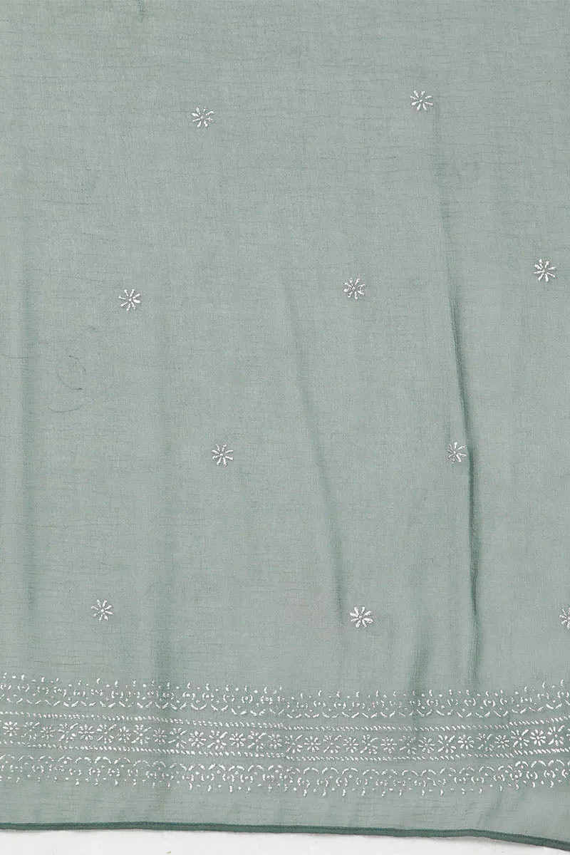 Teal Poly Silk Anarkali Kurta Pant With Dupatta