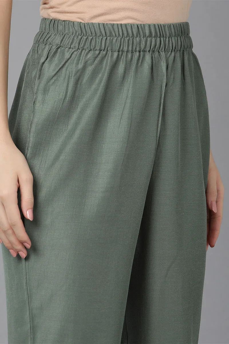 Teal Poly Silk Anarkali Kurta Pant With Dupatta