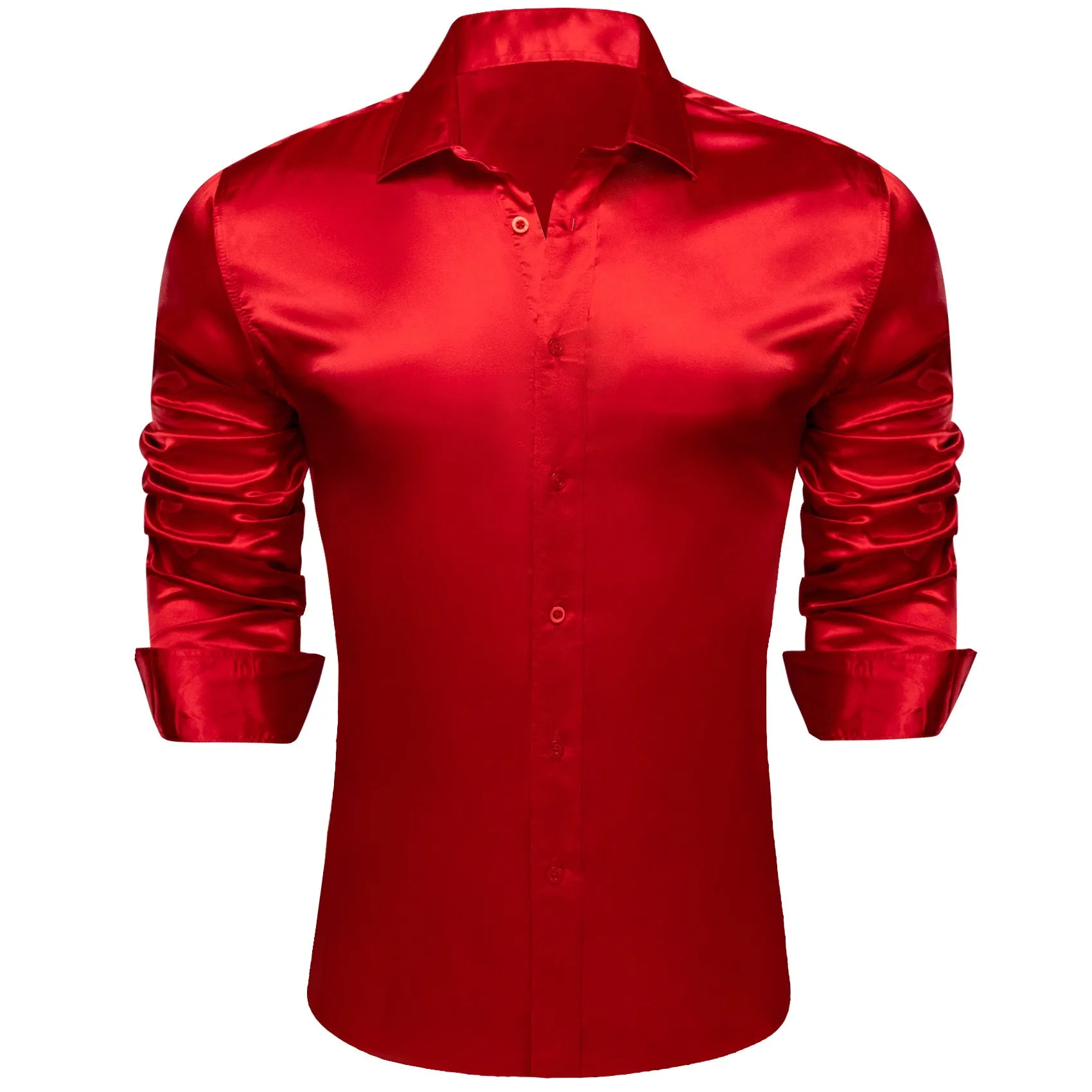 Ties2you Button Down Shirt Crimson Solid Silk Men's Long Sleeve Shirt
