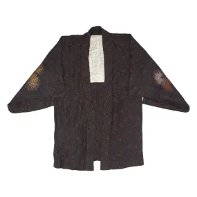 Traditional Japanese Kimono Womens Jacket Black Floral ONE SIZE