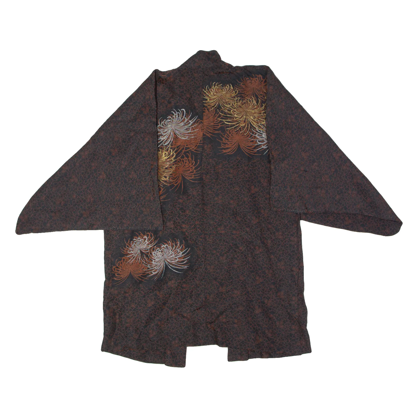 Traditional Japanese Kimono Womens Jacket Black Floral ONE SIZE