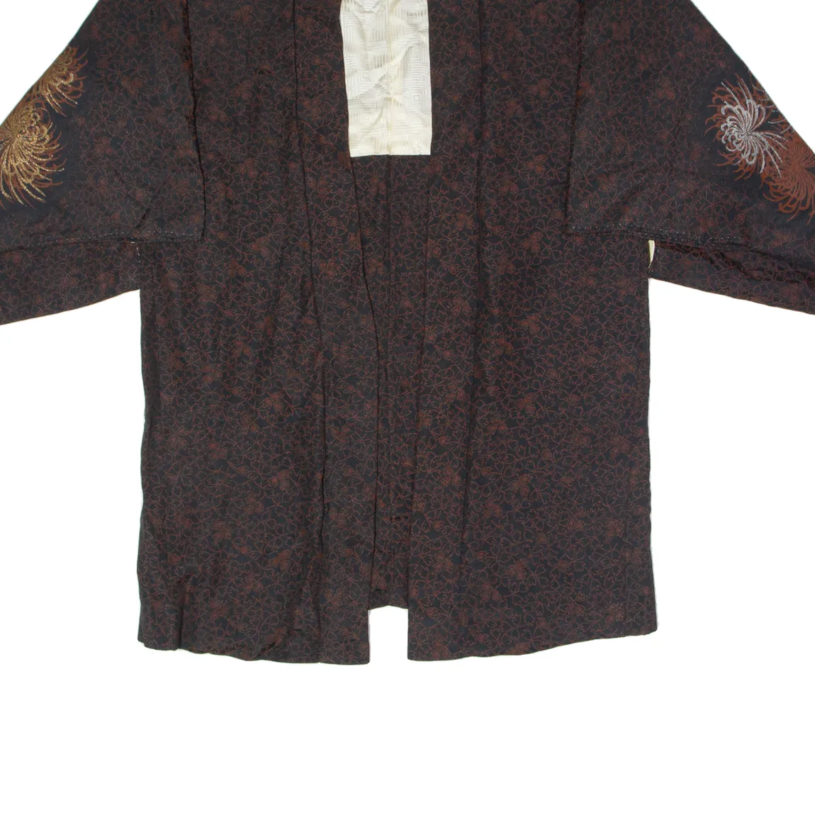 Traditional Japanese Kimono Womens Jacket Black Floral ONE SIZE